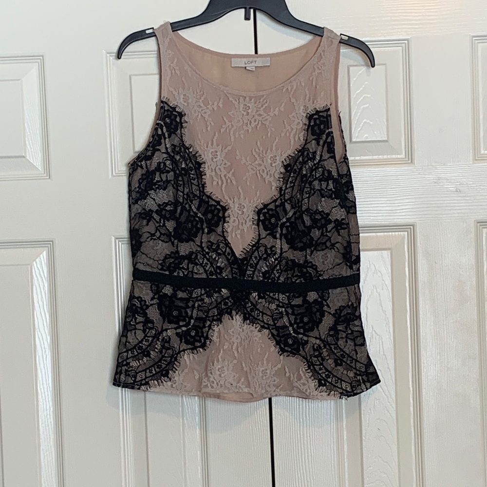 LOFT Black and Tan Lace Blouse